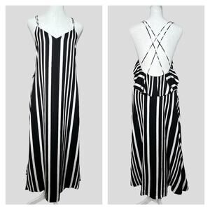 Silky Sundress 6 Jorya Black White Strappy Ruffle Open Back Midi Sexy Slip Dress